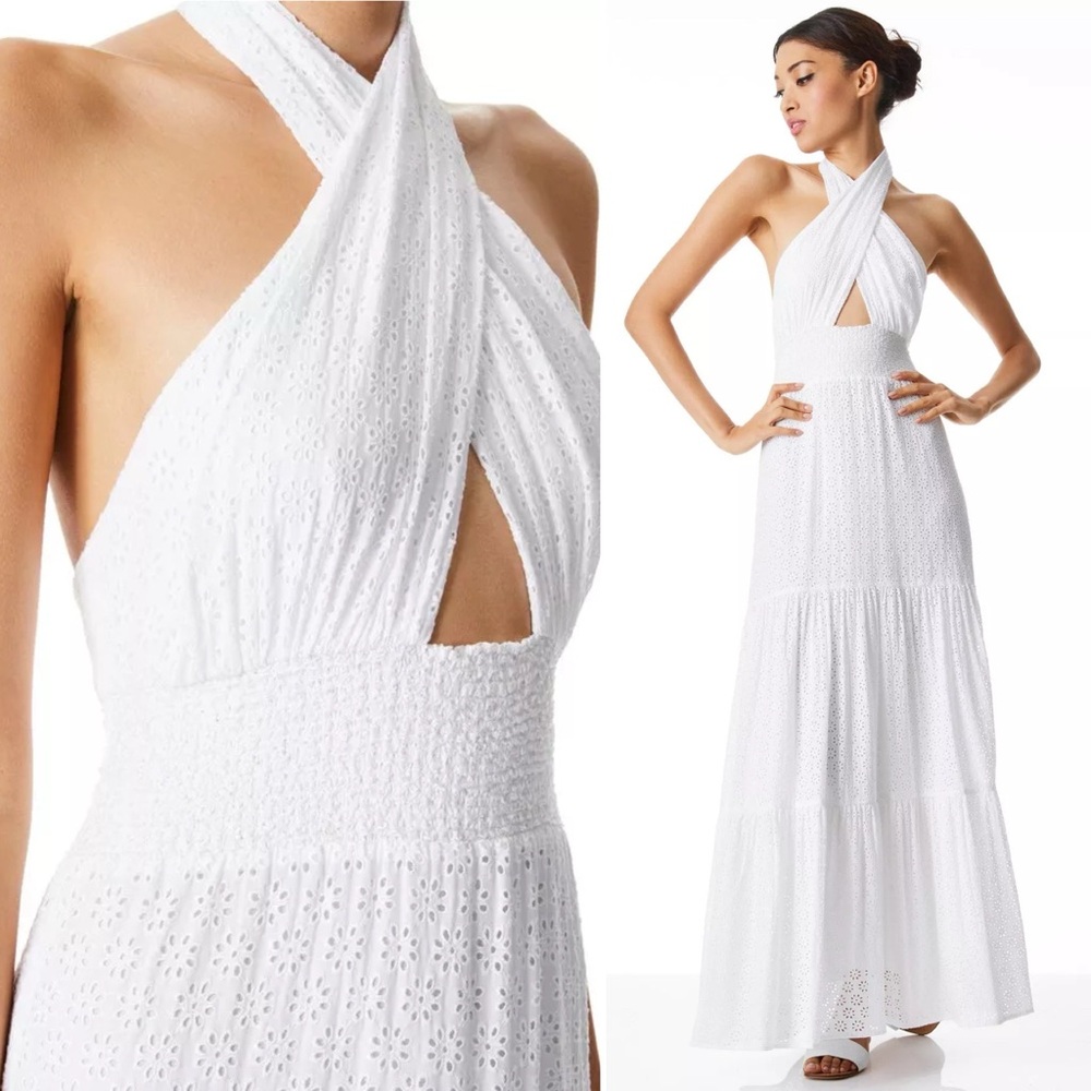 Alice + Olivia White Halter Sundress Maxi